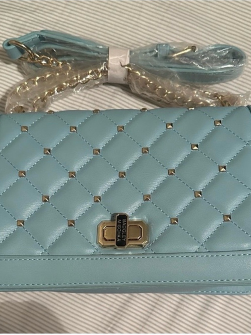 Badgley Mischka Light Blue Chain Crossbody Bag